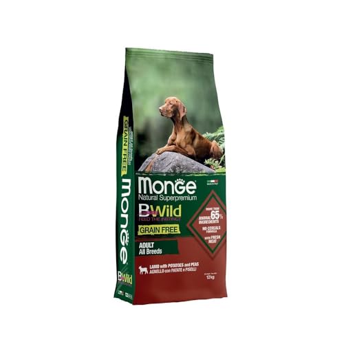 Monge Cane Crocchette Bwild Adult Agnello Patate e Piselli 12Kg Grain Free