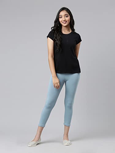 Image of GO COLORS Girls Solid Mid Rise Slim Fit Cropped Leggings