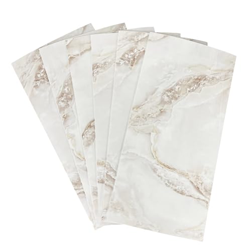 DecoMeister Paneles de Pared Autoadhesivos 60x30 cm Pack de 6 unidades - Azulejos Adhesivos Cocina y Baño - Revestimiento Decorativo PVC Brillo 2 mm - Renovación Sin Obras - Mármol Beige-Marrón