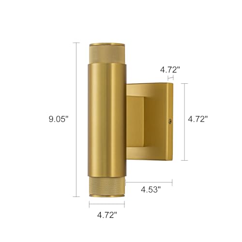 Image of 9 Inch Modern Outdoor Wall Light, Waterproof Gold Up and Down Exterior Wall Sconce, 2-Light Porch Light Fixture for Patio, Garage, Front Door