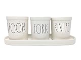 Rae Dunn by Magenta SPOON FORK KNIFE pot set with tray. Large letters!