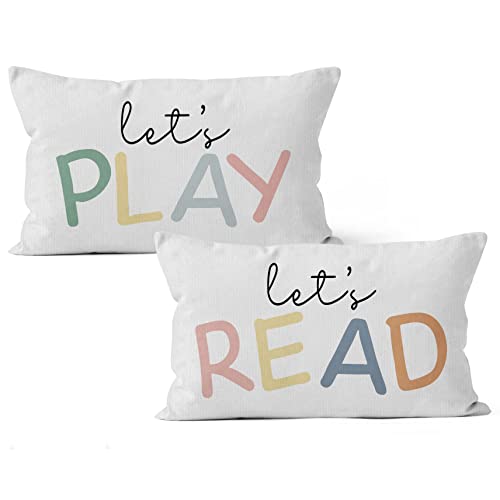 Hiwx Let's Read Let's Play Decorative Pillowcase Throw Pillow Cover, Books Inspirational For Sofa Bed Kids Room Classroom Playroom Nursery Home Decor 12 X 20 Inch Set Of 2 Pillow Case #TOP3