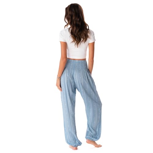 Image of Lotus and Luna Women's Harem Pants Thai Pants for Beach & Lounge High Waisted Flowy Boho Pants Genie Pants Yoga Pants