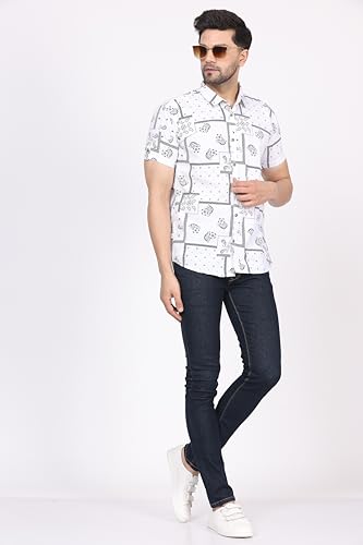 Image of CVC Fashion Men's Printed Button-Down Shirt - Aesthetic Regular Fit Half Sleeve Casual Shirt for Men, Ideal for Summer & Beach Wear