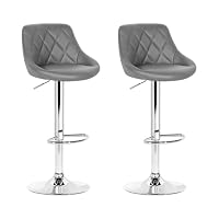 Artiss 2X Bar Stools Leather Padded Gas Lift Grey