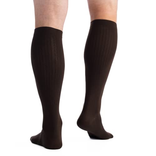 Image of EvoNation Men's Classic Knee High 15-20 mmHg Moderate Compression Socks | Rib-knit fabric with reinforced heel, roomy balloon toe and soft stay-up top band for a secure fit and all-day comfort