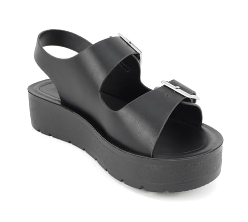 Soda “Tangy” ~ Women Round Toe Multi Band Flatform Slingback Sandal with Adjustable Buckle Straps4