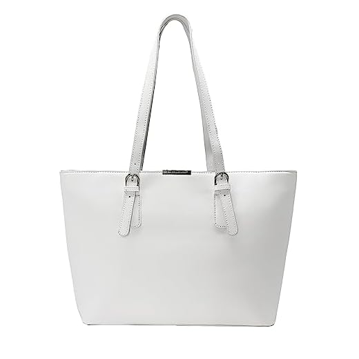 David Jones - Borsa Tote a Spalla Tracolla Shopper Grande Capacità Donna - Manico Lungo PU Pelle - Capiente A4 - Shopping Bag Sacchetto a Mano per Lavoro, Ufficio Scuola Viaggio - Bianco