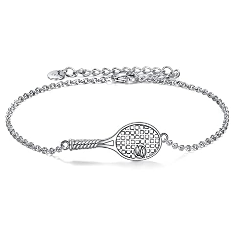 YFN Tennis Bracelet Sterling Silver Tennis Racket Bracelet Sport Jewellery Gifts for Women Girls Tennis Lover Cover