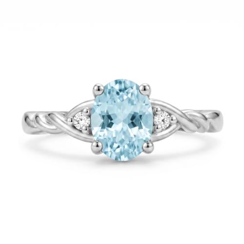 Image of Rylos Sterling Silver Classic Birthstone Ring - 7X5MM Oval Gemstone & Diamonds - Women's Jewelry, Sizes 5-10