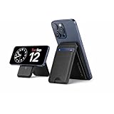 [Popoluku] 折りたたみマグネット Magsafe ウォレットスタンド 薄型 ヴィーガンレザー 二つ折りスタンド 6枚カードホルダー フロントNFCパススルー iPhone 17/16/15/14/13/12用調節可能なカード収納(ブラック)