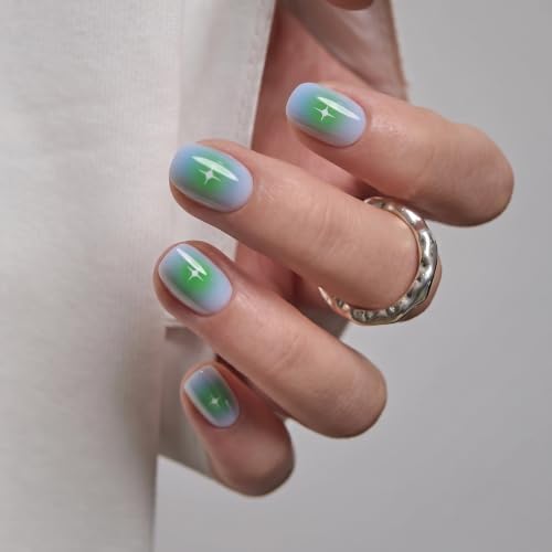 Image of CurvLife Short Oval Press On Nails, Purple, Aurora Pulse, Soft Gel