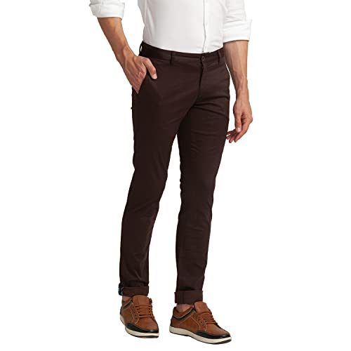 Image of Parx Men's Cotton Blend Plain+Dobby Pattern Low Rise Tapered Fit Flat Front Casual Trouser