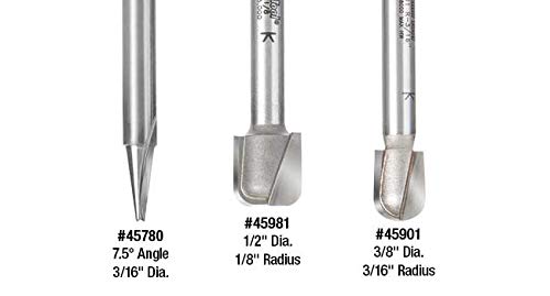 Amana Tool 3-Pc 3D CNC Signmaking Lettering & Engraving SC 1/4 Router Bit Set