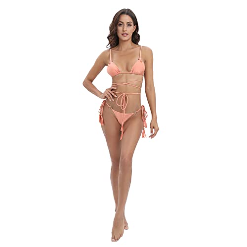 Women 2 Piece Sets Bandage Sexy Triangle Bikini Bralette Metal Clasp Swimsuits (Medium Purple) #TOP24