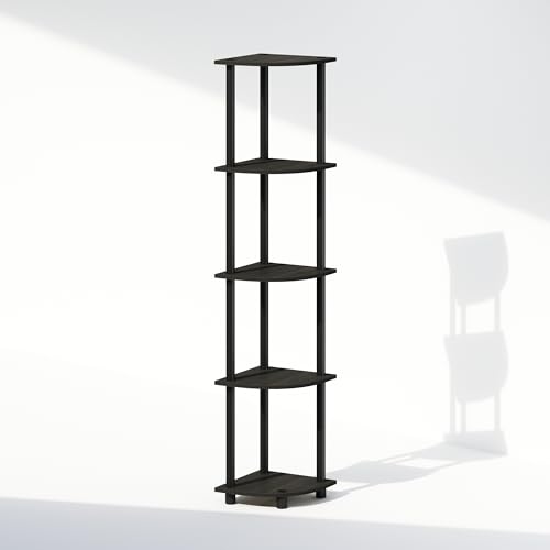Image of Furinno Turn-N-Tube Storage Shelves, 5-Tier Book Shelf, Corner Shelf, Toolless Open Shelves, for Organization and Storage, Living Room, Home Office, Hallway, Bedroom, Espresso