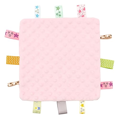 ZIGJOY Baby Comforter blanket with Tags Taggy Blanket Taggie Comfort Blanket Baby Soothing Plush Security Blanket with Colorful Tags Gift for Newborn Infant Boy Girl Pink