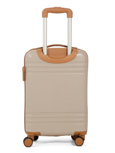 Image of Teakwood Cabin Size 8 Wheels Trolley Bag, Hard Cabin with Zipper Closure, Adjustable Push Button & Cross Side Strap, Number Lock System 360 Degree (Small, Toupe)