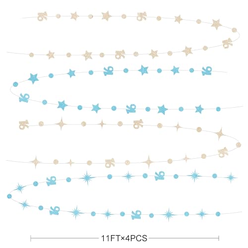 Image of Champagne Gold Blue 16th Birthday Decorations Number 16 Circle Dot Star Garland Glitter Streamer Banner Backdrop for Girls Boys Sweet Sixteen Cheers to 16 Years Old Happy 16th Birthday Party Supplies
