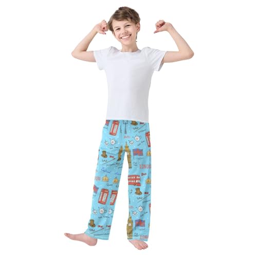 London Bus Queen Boys Long Pants Soft Trousers Elastic Waist Kids Lounge Bottoms with Pockets S-XL2