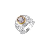 Anillo de plata de ley 925 chapado en oro amarillo, amatista facetada ovalada, engastado de bisel ovalado, piedra preciosa natural, joyería contemporánea, diseño audaz 57 (18.1), P1/2