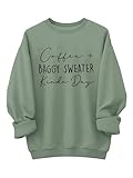 SOLY HUX Women's Plus Size Oversized Sweatshirt Letter Graphic Long Sleeve Crewneck Baggy Pullover Shirts Olive Green US28/30