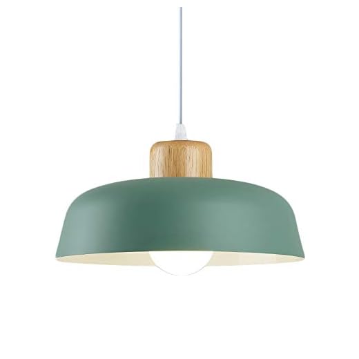 HJXDtech Luz colgante de metal redonda simple moderna nórdica,Lámpara de techo grande con acabado de madera E27 para salón de dormitorio de cocina (Verde)