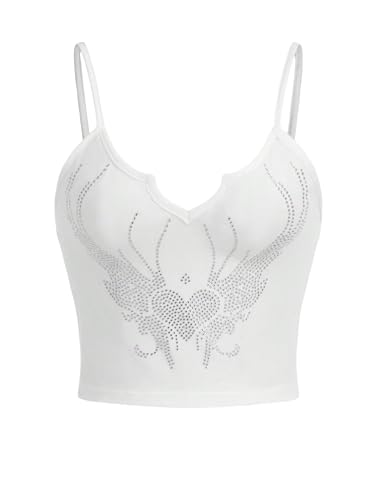 SOLY HUX Women's Y2k Gothic Lace Trim Cami Crop Top Sleeveless
