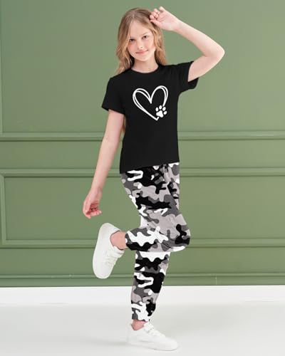 Image of ARTMINE Girls' 2 Piece Outfits Casual Drawstring Jogger Pants and Basic Short Sleeve Top Set, 6-14 Years