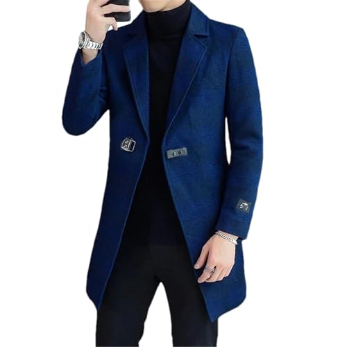 Manteau mi-long homme bleu marine motif carreaux pour l'automne