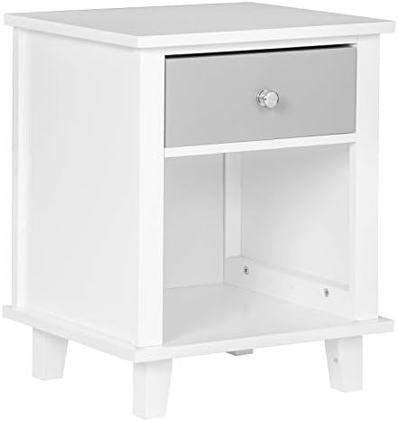 WOLTU White Bedside Table with Drawer and Storage Shelf,Wooden Nightstand