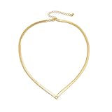 Minimalist Gold Silver Plated Flat Snake Chain Choker Necklace Punk Vintage V-shaped Short Collar Clavicle Necklace Dainty Thin Slider Choker for Women Hip Hop Jewelry-A gold