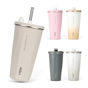 【SNSで話題】TYESO タンブラー ストロー付き 470ml ステンレス 蓋付き 真空断熱 保温 保冷 アウトドア 持ち運び便利 直飲み 漏れない 大容量 多色 トラベル 2025年アップグレード版" 