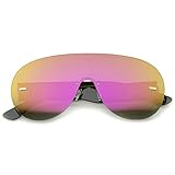 zeroUV Futuristic Rimless Frame Mono Lens Aviator Shield Sunglasses 71mm (Black/Magenta Mirror)