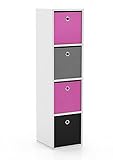 Target Marketing Systems Utility Collection Contemporary Bin Bookcase with Four Storage Bins, Designed for Boy's Bedroom, Pink/Gray/Black/White