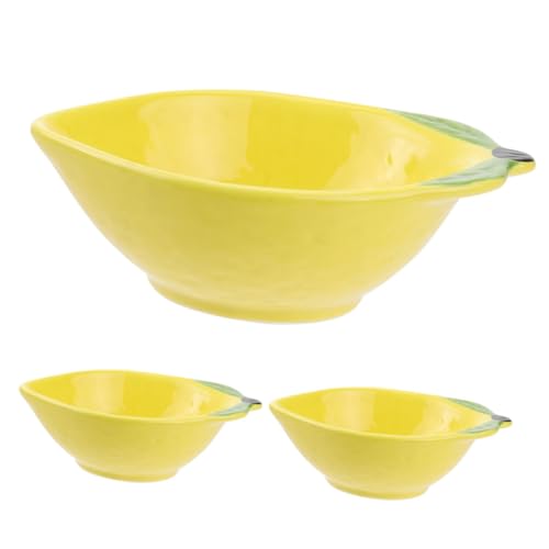 DECORNIJIA 3 piezas Platos de Cerámica Forma de Limón para Salsas y Condimentos Cuencos Pequeños Versátiles para Frutas Nueces y Aperitivos Fácil Limpieza y Diseño Decorativo para Hogar y