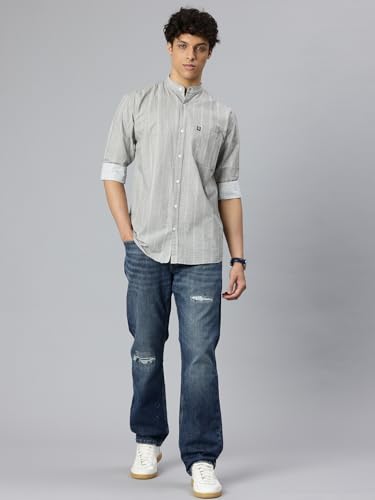 Image of Majestic Man Men's Pure Cotton Mandarin Collar Slim Fit Casual Shirt