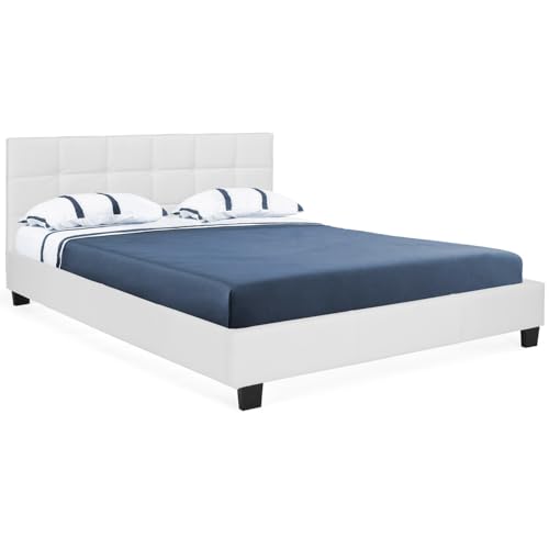 IDMarket - Lit Double Charlotte avec tête de lit et sommier 140 x 190 cm PVC Blanc