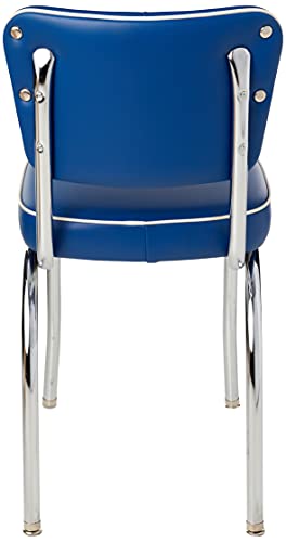 Richardson Seating Chrome Diner Chair With Button Tufted Back And 2" Box Seat, Null, Metal, Royal Blue #TOP4