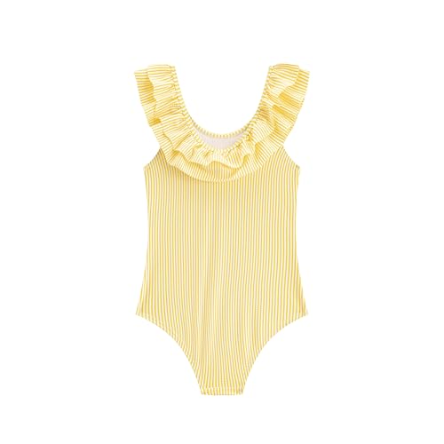 LIZENS Girls One Piece Swimwear Yellow Stripe Ruffle Striped Swimsuit for Kids 2-122