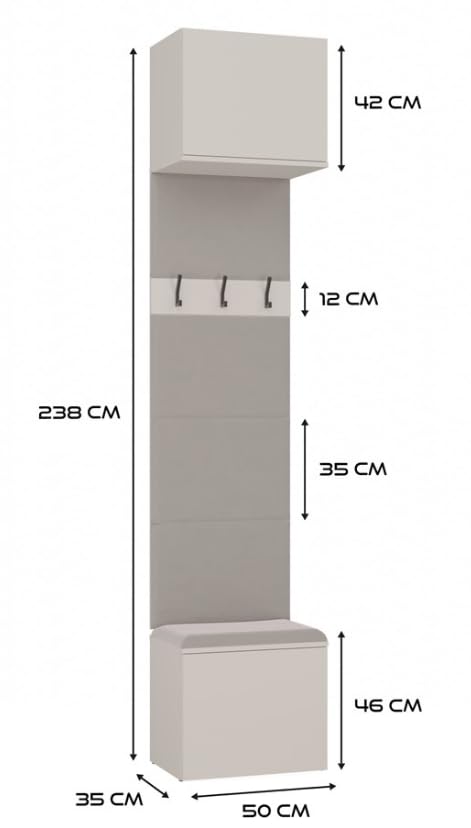 BDW HAGA II 1SZ1W-Set: Kleiderschrank, Garderobenschränke, Sitzbank, 238 cm Höhe, 100 cm Breite, 35 cm Tiefe, Modular, Flur, Schuh- und Jackenschrank, Garderobenpaneel