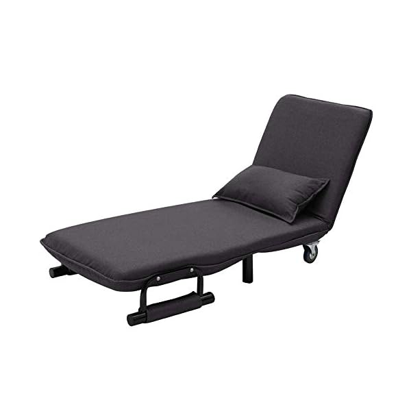 INMOZATA 2-in-1 Single Folding Futon Chair Sofa Bed Chair Guest Sleeper Chair Bed with Pillow Wheels for Home Bedroom Living Room (Grey) - Image 3