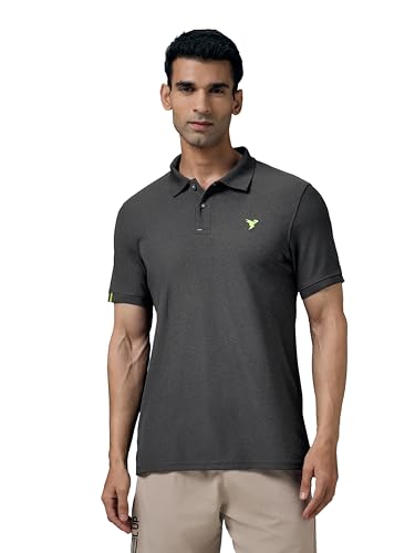 Image of TECHNOSPORT Men's Polyester Slim Fit Self-Design Short Sleeve Polo Matpiq T-Shirt with Anti Microbial, Techno Dry for Regular and Casual Use