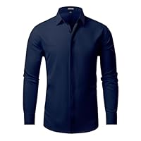 Casey Kevin Camisa Hombre Manga Larga Casual Regular Fit Camisas con Botones Ocultos Vestir de Negocios Stretch Shirts para Hombres