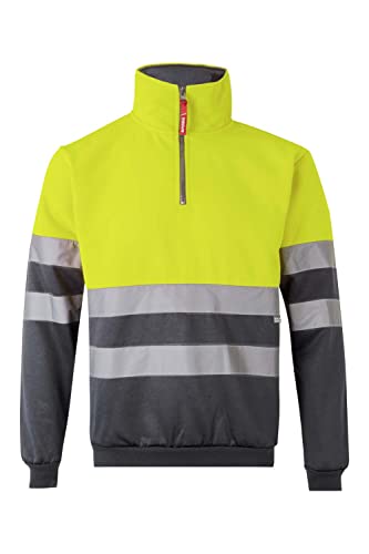 VELILLA Unisex Sudadera de Alta Visibilidad Bicolor Con cremallera Sweatshirt, Neongelb/Grau, M