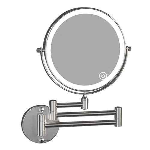 Espejo de Maquillaje de Pared con Aumento 3X, Luz LED Táctil 3 Tonos, Diseño Plegable de Brazo Doble/Triple, Cuerpo de Aluminio, Recargable, para Baño o Tocador (B Silver)