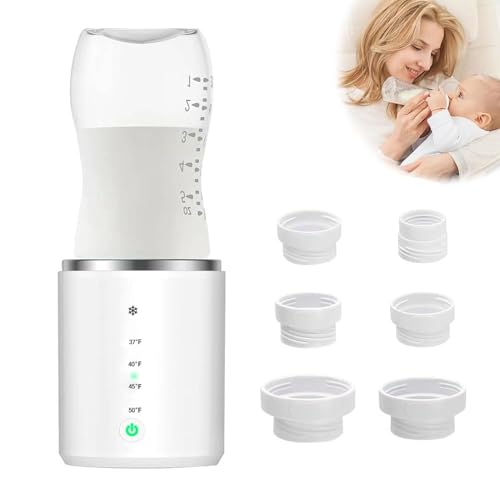 Calienta Biberones Portatil, Calentador Biberones Portatil con 6 Adaptadores, Calentador de Botellas Eléctrico, Calentador de Biberones Portatil, Calentador de Leche Materna/Fórmula para Bebés