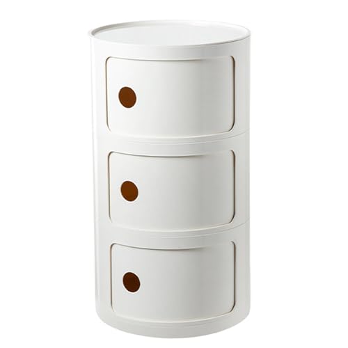 BxuxJar 3 Drawers Round Nightstand with Storage, White Side Table Plastic Round Nightstand 3 Tier Small Drawers for Bathroom, Bedroom
