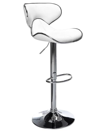 Image of Creative White Bar Stool Chair | Adjustable Hydraulic Gas Lift | PU Leather Cushion Seat | Chrome Metal Base | Modern Kitchen Counter, Bar, Cafe, Home Furniture | Pack of 1