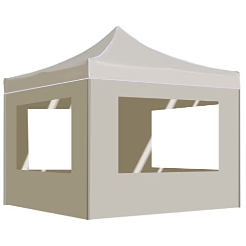 Gecheer Carpa Plegable Profesional Paredes Aluminio Color Crema 2x2 m,Cenador Jardin Cenador Terraza Carpa Gazebo para Camping y Playa